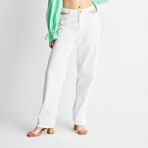 FUTURE COLLECTIVE x‎ ALANI NOELLE Cut Out Waist Straight Leg Jeans white Size 4
